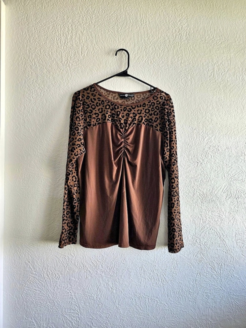 Mobwife Ashley Stewart Leopard Print Ruched Long Sleeve Top Size 14/16